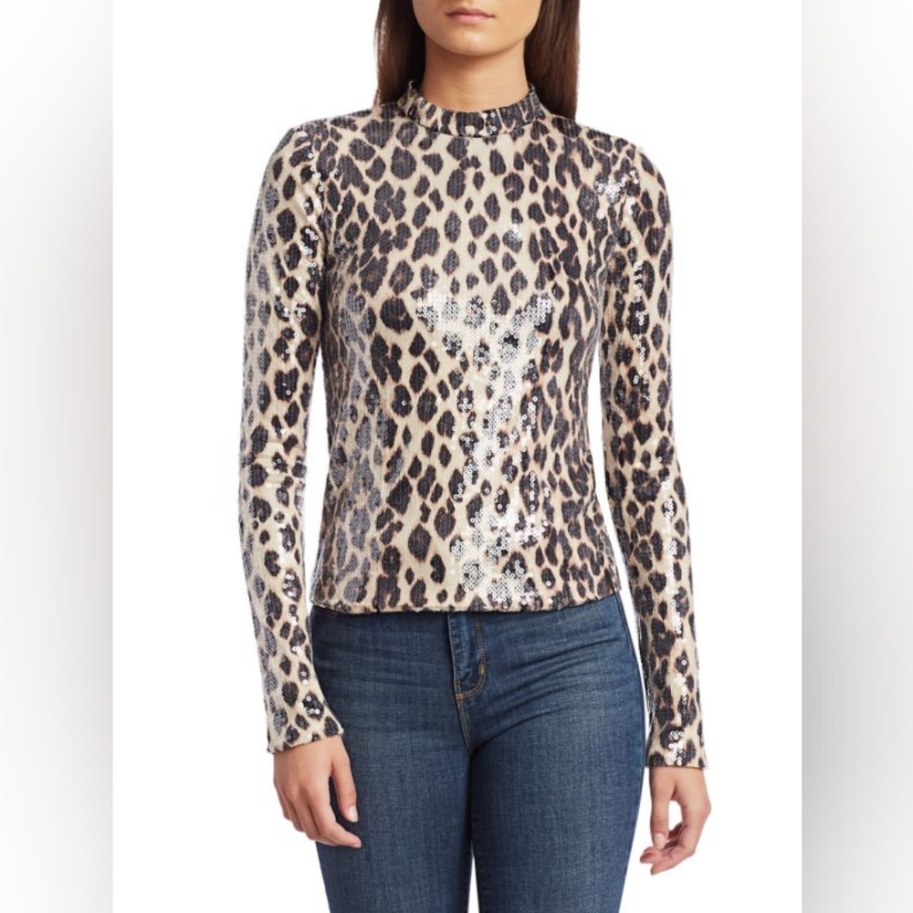 A.L.C. Marshall Sequined Leopard Mockneck Top Blouse In 0